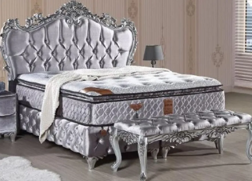 Casa Padrino Barock Samt Sitzbank Silber - Prunkvolle Barock Möbel