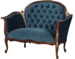 Casa Padrino Barock Samt Sofa Blau / Braun / Messingfarben 125 x 73,5 x H. 92,5 cm - Möbel im Barockstil