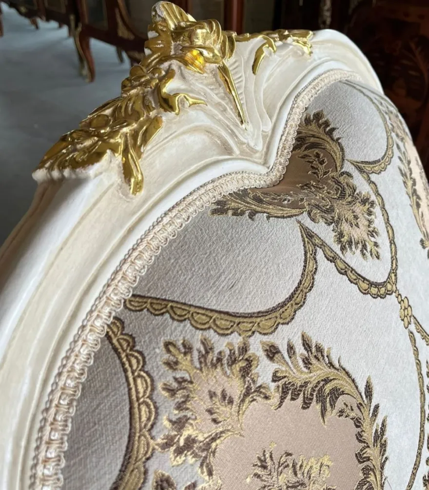 Casa Padrino Barock Schaukelsessel Grau / Braun / Creme / Weiß / Gold - Handgefertigter Schaukelstuhl mit Armlehnen und Fußstütze - Barock Möbel - Wohnzimmer Möbel im Barockstil