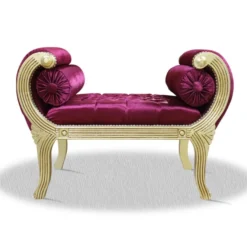 Casa Padrino Barock Schemel Creme Lila Silber 90 x 40 x H. 65 cm - Luxus Sitzbank