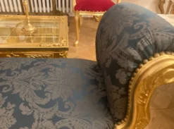 Casa Padrino Barock Schemel Dunkelblau / Grau / Gold - Handgefertigter Antik Stil Hocker - Barockstil Hocker - Wohnzimmer Möbel im Barockstil - Barockstil Möbel - Barock Möbel - Barock Einrichtung