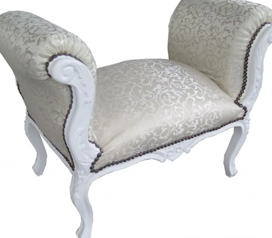 Casa Padrino Barock Schemel Hocker Creme Muster / Weiß - Sitzbank