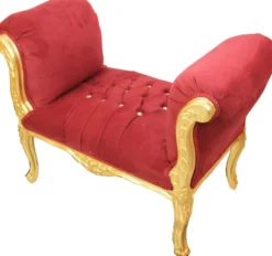 Casa Padrino Barock Schemel Hocker Bordeaux / Gold mit Bling Bling Glitzersteinen - Sitzbank Möbel