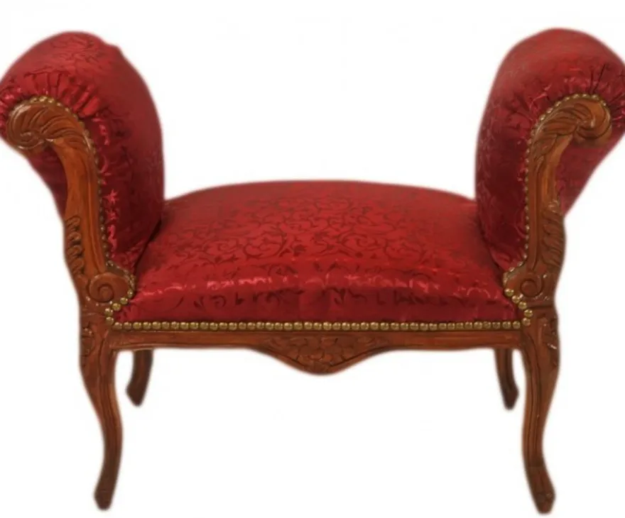 Casa Padrino Barock Schemel Hocker Bordeaux Muster / Braun - Sitzbank Möbel