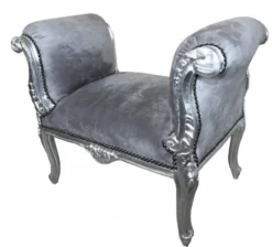 Casa Padrino Barock Schemel Hocker Grau / Silber - Sitzbank