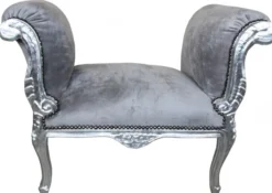 Casa Padrino Barock Schemel Hocker Grau / Silber - Sitzbank