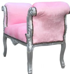 Casa Padrino Barock Schemel Hocker Rosa / Silber - Sitzbank