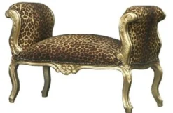 Casa Padrino Barock Schemel Hocker Leopard / Gold - Sitzbank