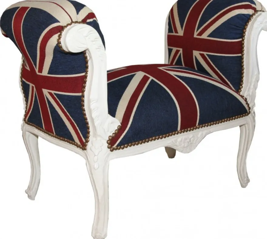 Casa Padrino Barock Schemel Hocker Union Jack / Creme - Sitzbank