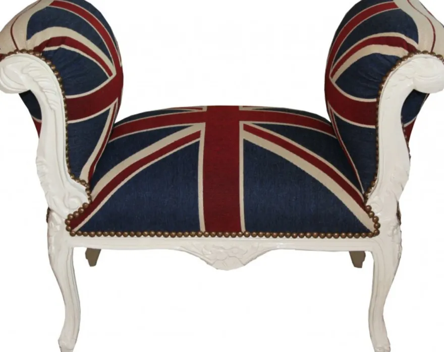 Casa Padrino Barock Schemel Hocker Union Jack / Creme - Sitzbank