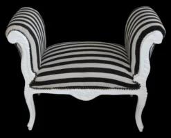 Casa Padrino Barock Schemel Hocker Schwarz / Weiß Streifen Weiß - Sitzbank
