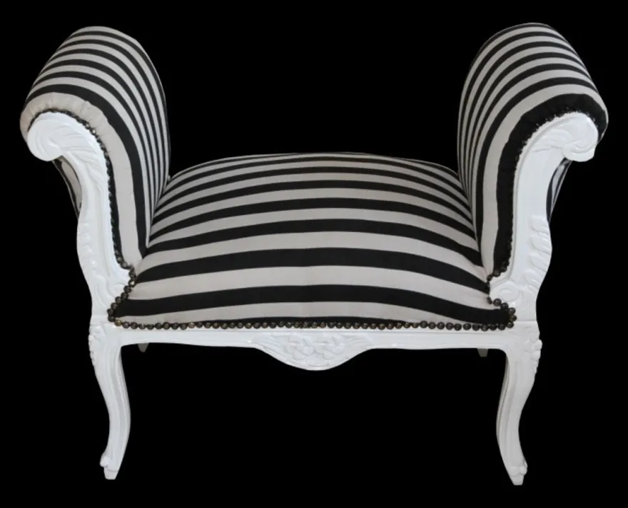 Casa Padrino Barock Schemel Hocker Schwarz / Weiß Streifen Weiß - Sitzbank