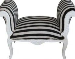 Casa Padrino Barock Schemel Hocker Schwarz / Weiß Streifen Weiß - Sitzbank