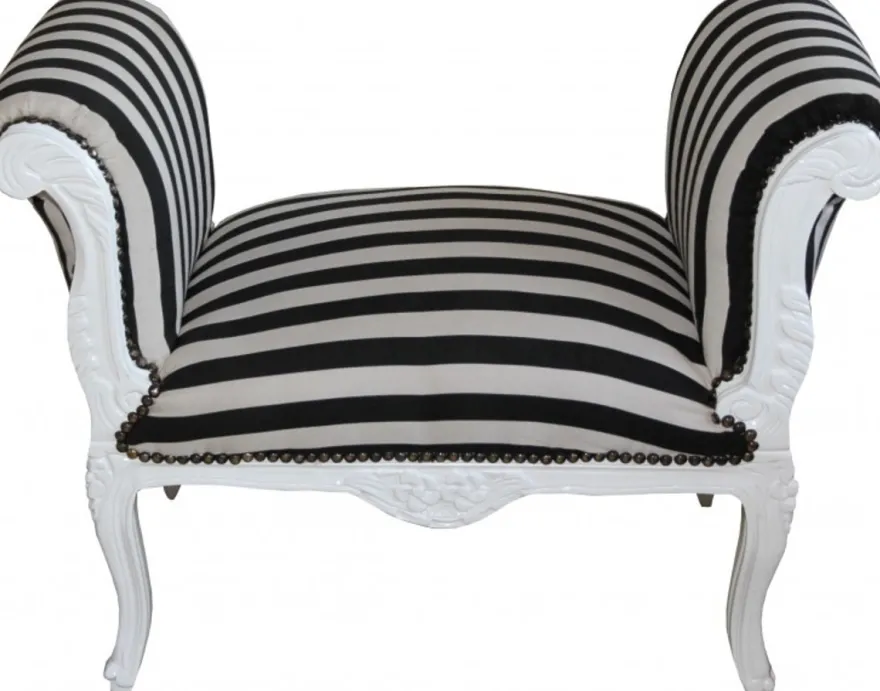 Casa Padrino Barock Schemel Hocker Schwarz / Weiß Streifen Weiß - Sitzbank
