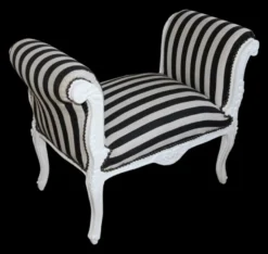 Casa Padrino Barock Schemel Hocker Schwarz / Weiß Streifen Weiß - Sitzbank
