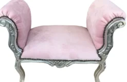 Casa Padrino Barock Schemel Hocker Hell Rosa / Silber - Sitzbank - Limited Edition