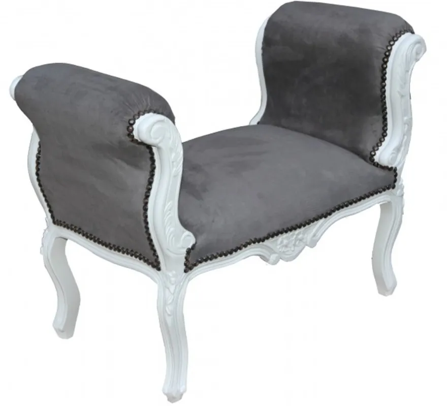 Casa Padrino Barock Schemel Hocker Grau / Weiß - Sitzbank - Antik Stil