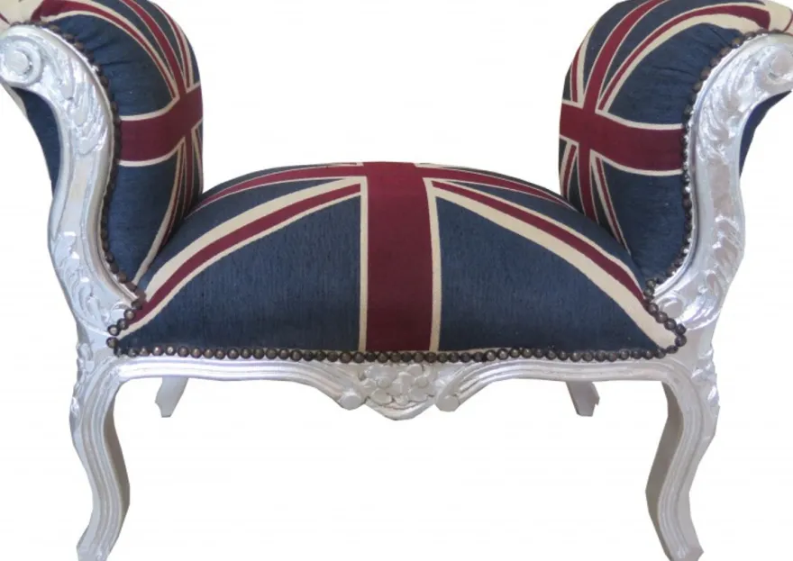 Casa Padrino Barock Schemel Hocker Union Jack / Silber - Sitzbank