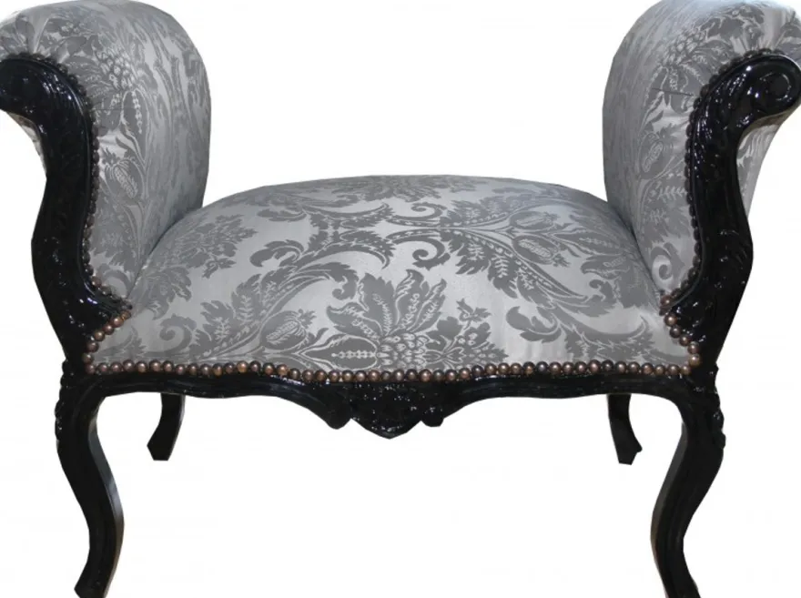 Casa Padrino Barock Schemel Hocker Grau Muster / Schwarz - Sitzbank - Limited Edition