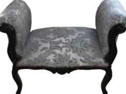 Casa Padrino Barock Schemel Hocker Grau Muster / Schwarz - Sitzbank - Limited Edition