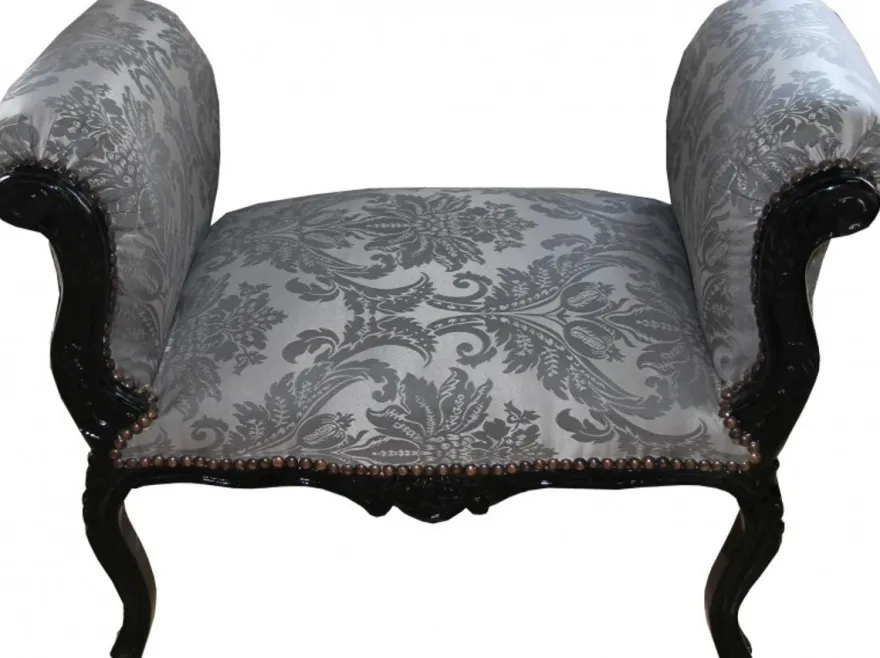 Casa Padrino Barock Schemel Hocker Grau Muster / Schwarz - Sitzbank - Limited Edition