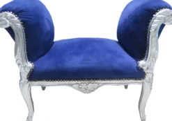 Casa Padrino Barock Schemel Hocker Royal Blau / Silber - Sitzbank - Möbel Antik Stil