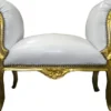 Casa Padrino Barock Schemel Hocker Weiß / Gold - Sitzbank