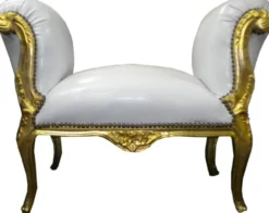 Casa Padrino Barock Schemel Hocker Weiß / Gold - Sitzbank