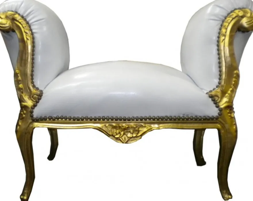 Casa Padrino Barock Schemel Hocker Weiß / Gold - Sitzbank