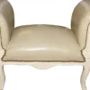 Casa Padrino Barock Schemel Hocker Creme Lederoptik / Creme - Sitzbank