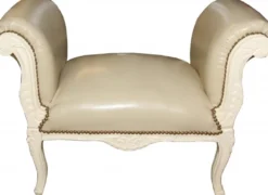 Casa Padrino Barock Schemel Hocker Creme Lederoptik / Creme - Sitzbank