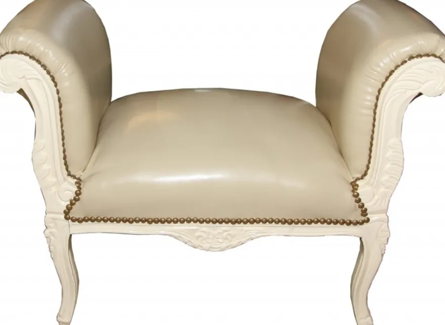 Casa Padrino Barock Schemel Hocker Creme Lederoptik / Creme - Sitzbank