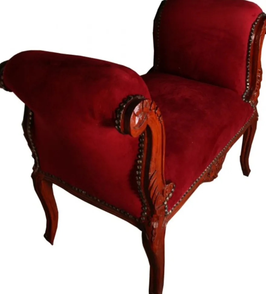 Casa Padrino Barock Schemel Hocker Bordeaux / Braun - Sitzbank
