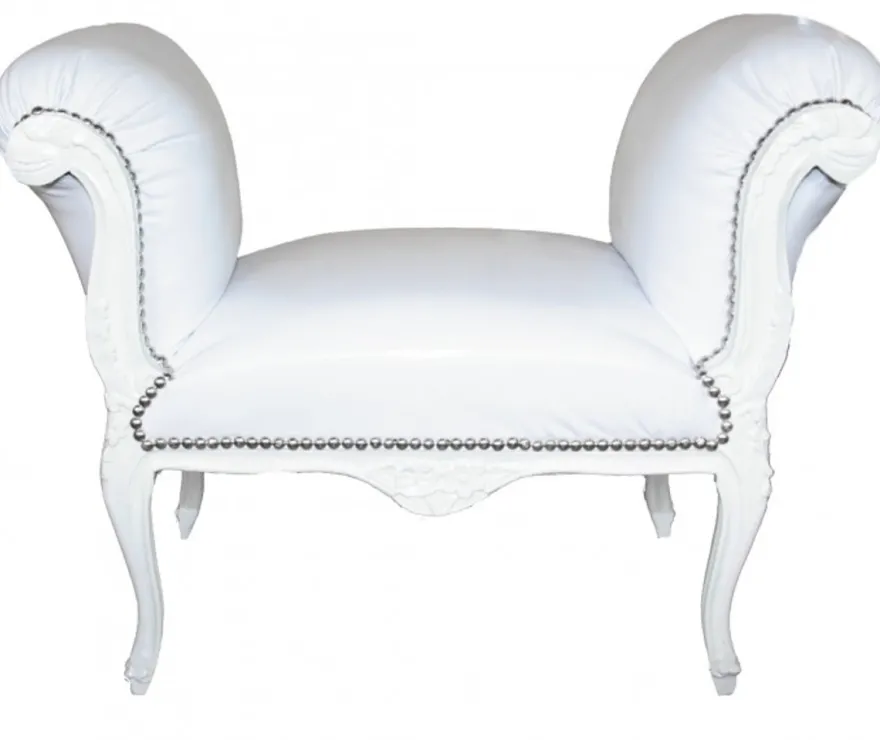 Casa Padrino Barock Schemel Hocker Weiß Lederoptik / Weiß - Sitzbank