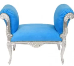 Casa Padrino Barock Schemel Hocker Hellblau / Silber - Sitzbank