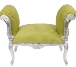 Casa Padrino Barock Schemel Hocker Jadegrün / Silber - Sitzbank