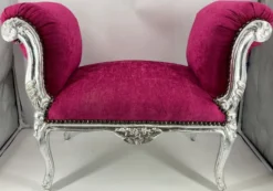 Casa Padrino Barock Schemel Lila / Silber - Handgefertigter Antik Stil Hocker - Barockstil Hocker - Barock Wohnzimmer Möbel