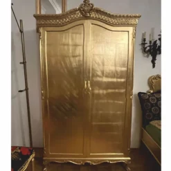 Casa Padrino Barock Schlafzimmer Schrank mit 2 Türen Gold H. 220 cm - Barockstil Schlafzimmer Möbel