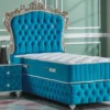 Casa Padrino Barock Schlafzimmer Set Türkis / Weiß / Silber / Antik Gold - Prunkvolles Einzelbett mit Nachttisch - Schlafzimmer Möbel im Barockstil