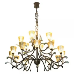 Casa Padrino Barock Schmiedeeisen Kronleuchter 18-flammig aus Glas, Schwarz, Durchmesser 1250 mm, höhenverstellbar