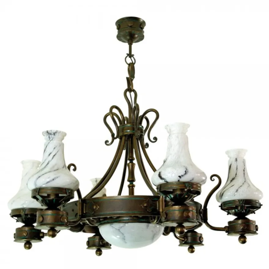 Casa Padrino Barock Schmiedeeisen Kronleuchter 6-Flammig Glas Hängeleuchte Lüster Hängelampe Deckenlampe - Burg Schloss Leuchter