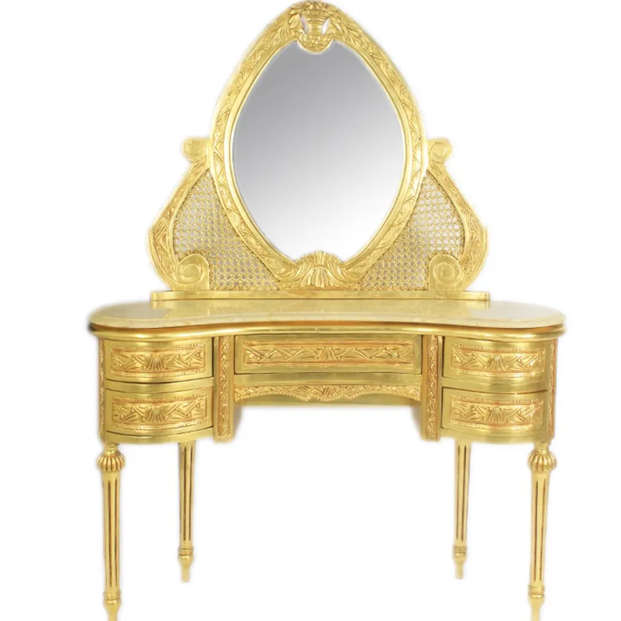 Casa Padrino Barock Schmink Konsole mit Spiegel Gold 120 x 40 x H155 cm - Schlafzimmer Spiegelkonsole mit Schubladen