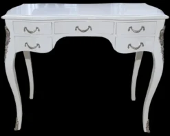 Casa Padrino Barock Schreibtisch in Weiß Hochglanz und Silber - Luxuriöser Sekretär mit 5 Schubladen - 100 x 80 x 58 cm