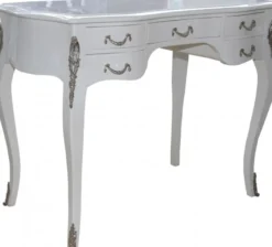 Casa Padrino Barock Schreibtisch in Weiß Hochglanz und Silber - Luxuriöser Sekretär mit 5 Schubladen - 100 x 80 x 58 cm