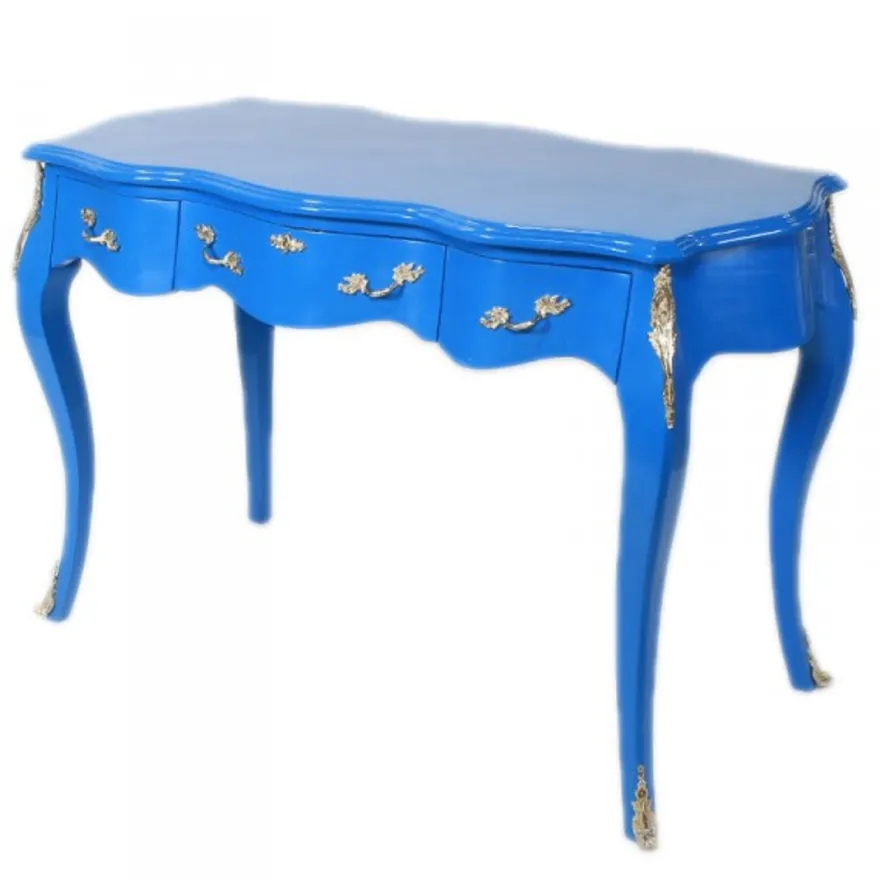 Casa Padrino Barock Schreibtisch Sekretär Konsole in Blau 120 x 60 x H80 cm - Luxus Barock Möbel