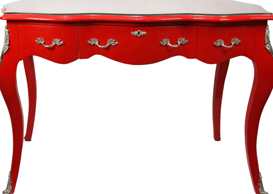 Casa Padrino Barock Schreibtisch Sekretär / Konsole Rot mit Glasplatte 120 x 60 x H80 cm - Barock Möbel