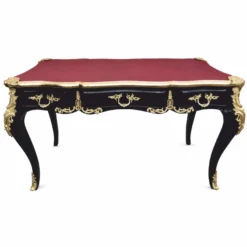 Casa Padrino Barock Schreibtisch Schwarz / Gold / Bordeauxrot 141 cm - Prunkvoller Barockstil Sekretär mit 3 Schubladen - Barock Büro Möbel