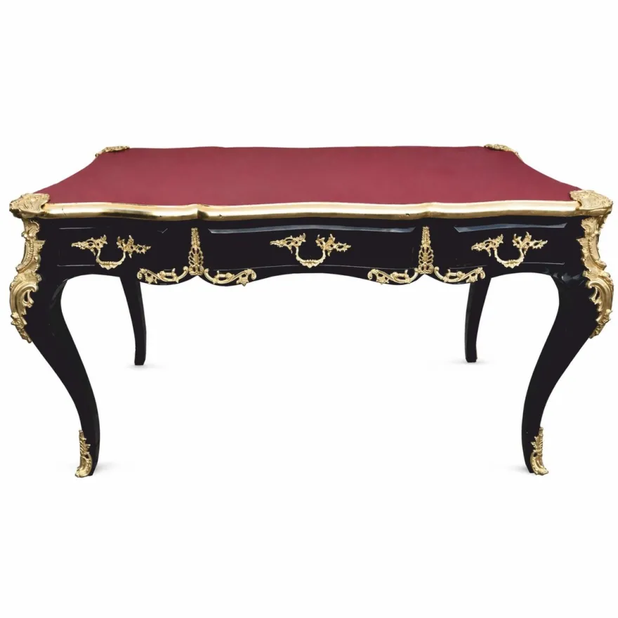 Casa Padrino Barock Schreibtisch Schwarz / Gold / Bordeauxrot 141 cm - Prunkvoller Barockstil Sekretär mit 3 Schubladen - Barock Büro Möbel