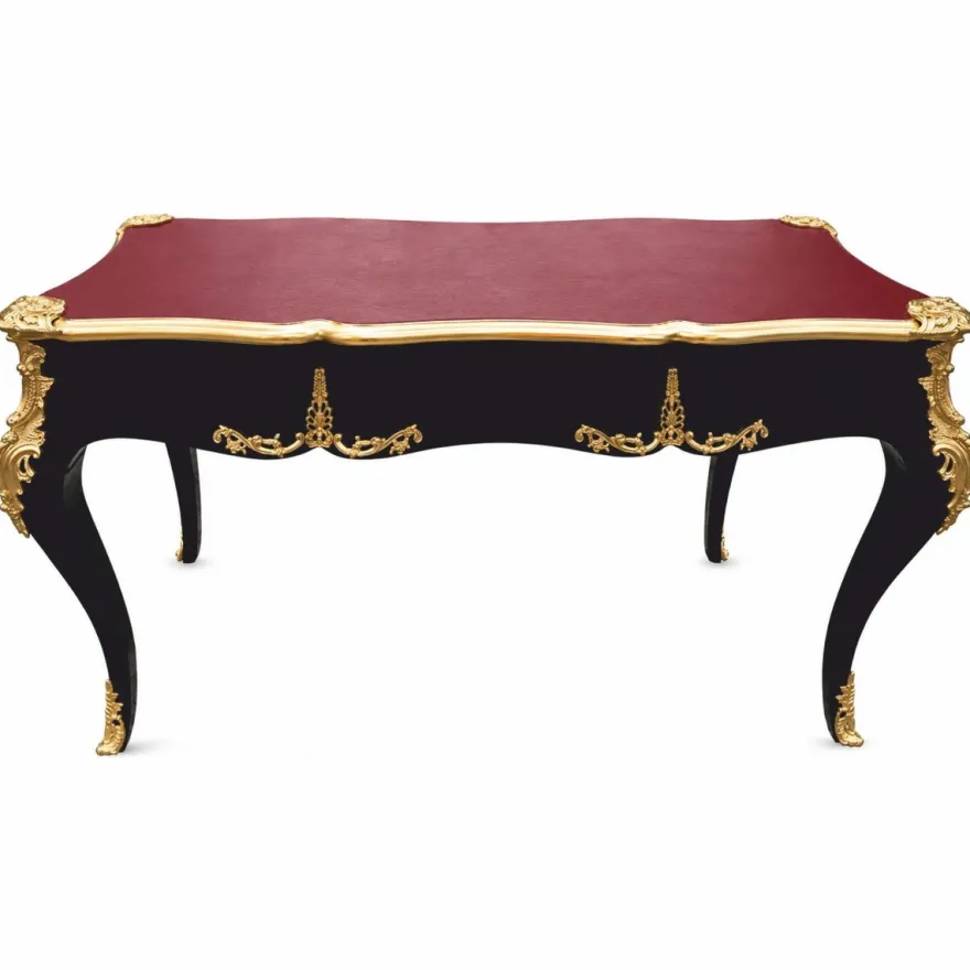 Casa Padrino Barock Schreibtisch Schwarz / Gold / Bordeauxrot 141 cm - Prunkvoller Barockstil Sekretär mit 3 Schubladen - Barock Büro Möbel