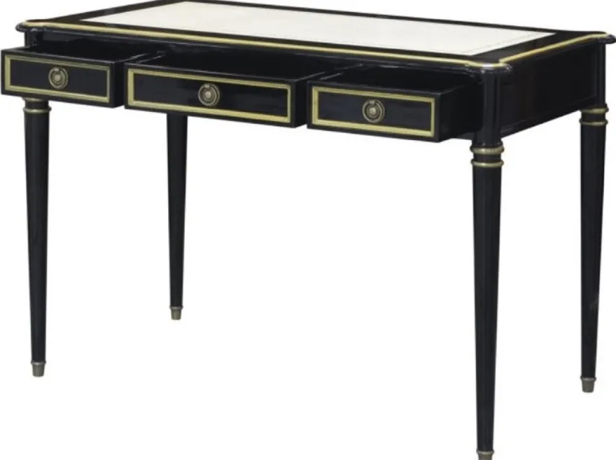 Casa Padrino Barock Schreibtisch mit 3 Schubladen Schwarz / Weiß / Gold 108 x 61 x H. 77 cm - Barock Büromöbel
